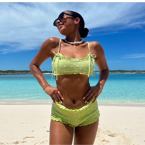 For Love And Lemons daisy flowers Bows coquette Green Bikini